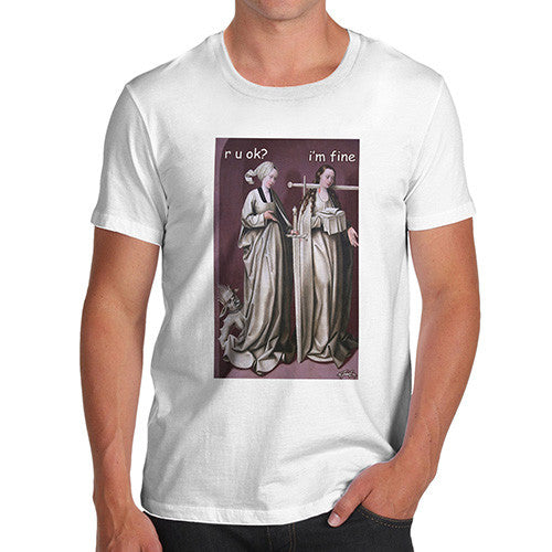 Men's Happy Saint With Sword Through Her Neck T-Shirt