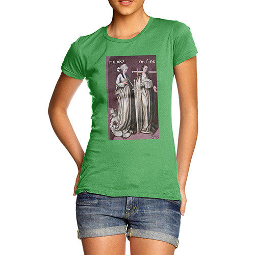 Women's Happy Saint With Sword Through Her Neck T-Shirt