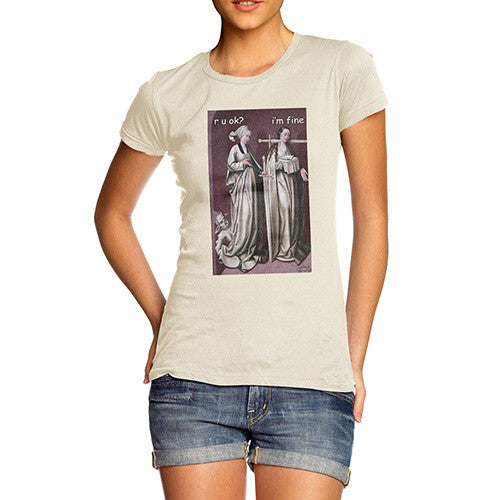 Women's Happy Saint With Sword Through Her Neck T-Shirt