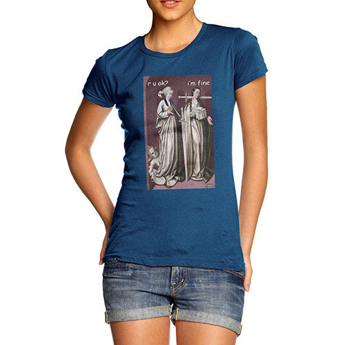 Women's Happy Saint With Sword Through Her Neck T-Shirt