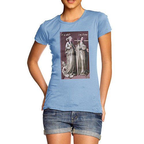 Women's Happy Saint With Sword Through Her Neck T-Shirt