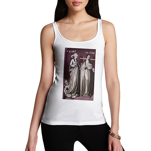 Women's Happy Saint With Sword Through Her Neck Tank Top