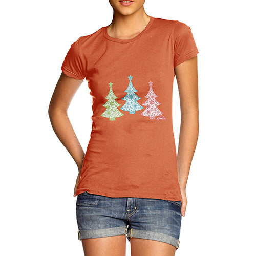 Women's Festive Snowflake Christmas Trees T-Shirt