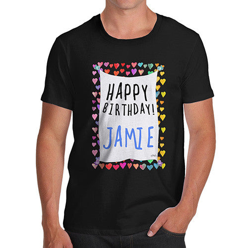 Men's Personalised Happy Birthday! Birds & Hearts T-Shirt