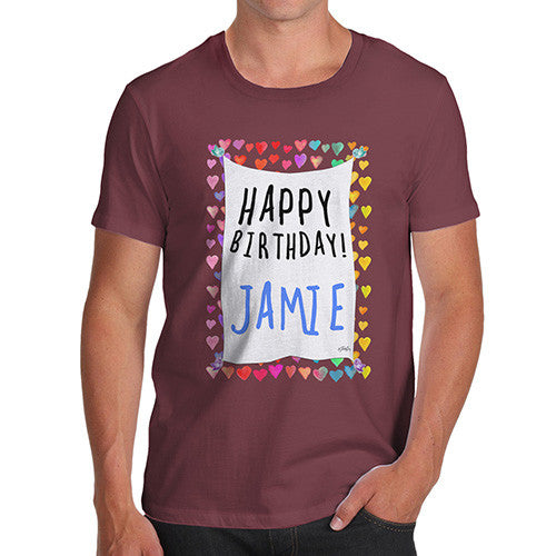 Men's Personalised Happy Birthday! Birds & Hearts T-Shirt