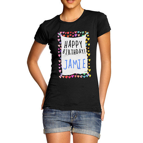 Women's Personalised Happy Birthday! Birds & Hearts T-Shirt