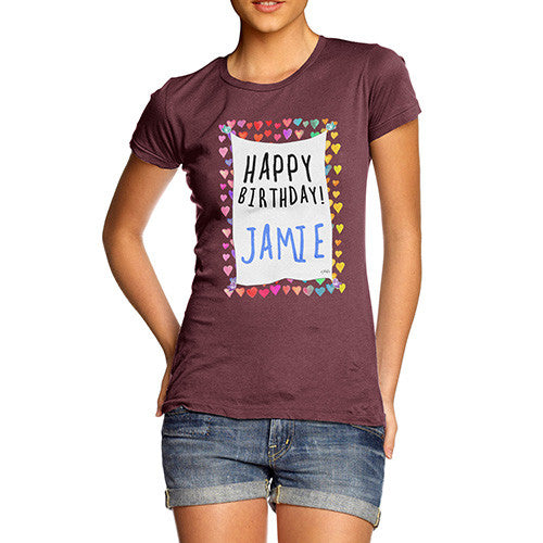 Women's Personalised Happy Birthday! Birds & Hearts T-Shirt