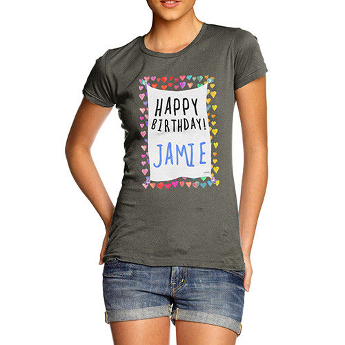 Women's Personalised Happy Birthday! Birds & Hearts T-Shirt