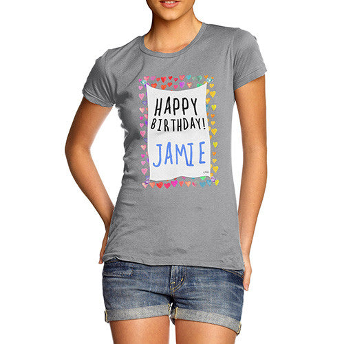 Women's Personalised Happy Birthday! Birds & Hearts T-Shirt