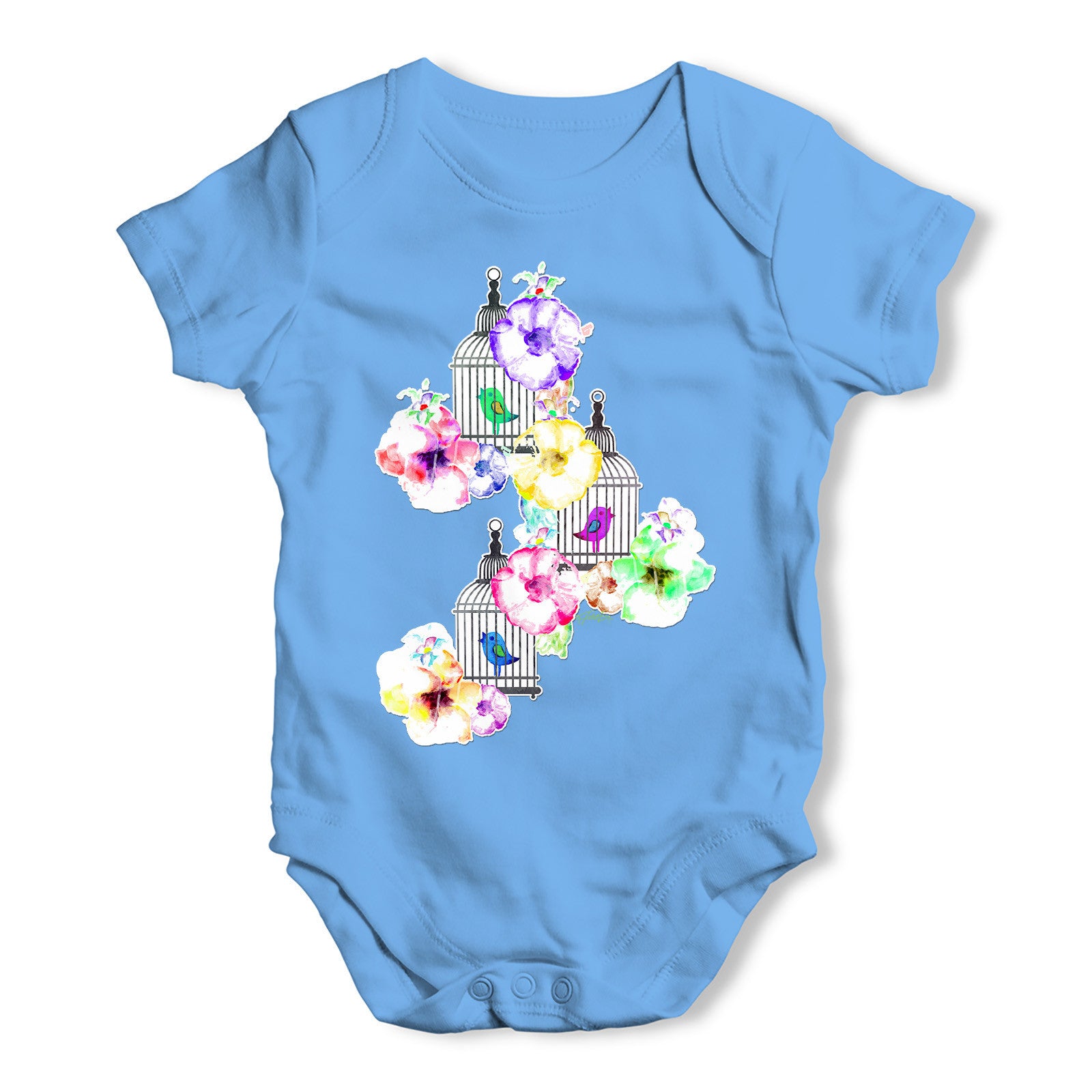 Watercolour Bird Cage Baby Grow Bodysuit