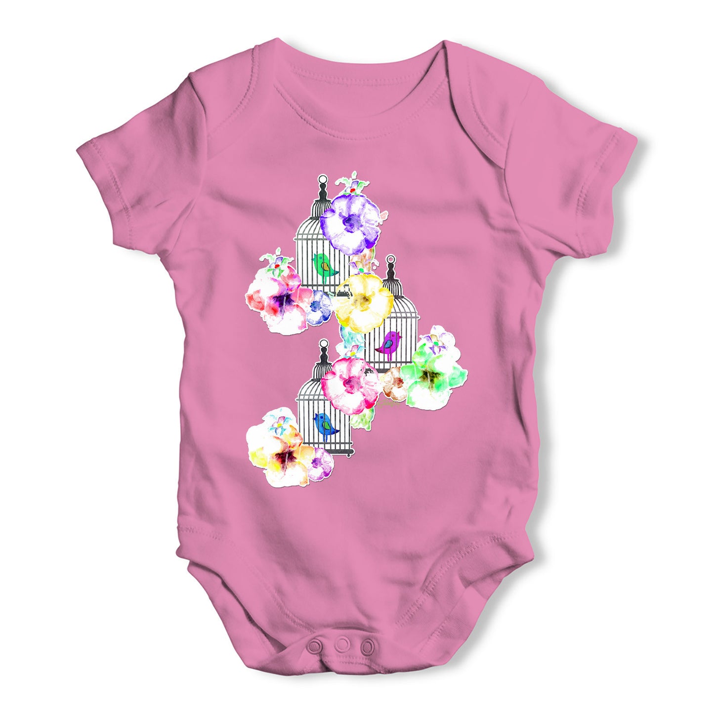 Watercolour Bird Cage Baby Grow Bodysuit