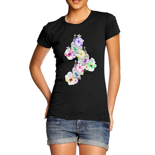 Women's Watercolour Bird Cage T-Shirt