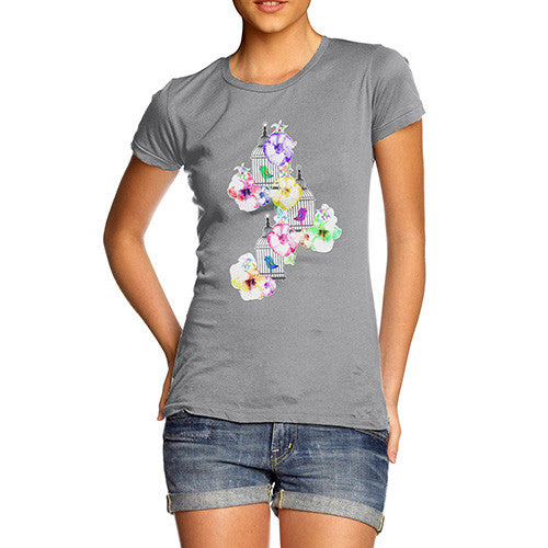 Women's Watercolour Bird Cage T-Shirt