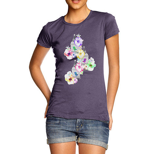 Women's Watercolour Bird Cage T-Shirt