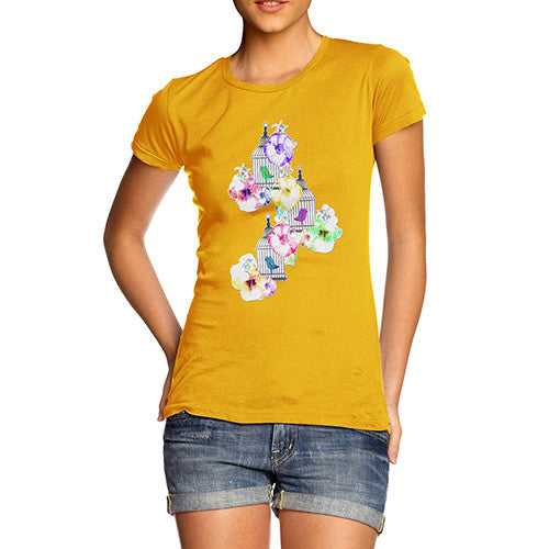 Women's Watercolour Bird Cage T-Shirt