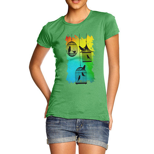 Women's Rainbow Bird Cages T-Shirt