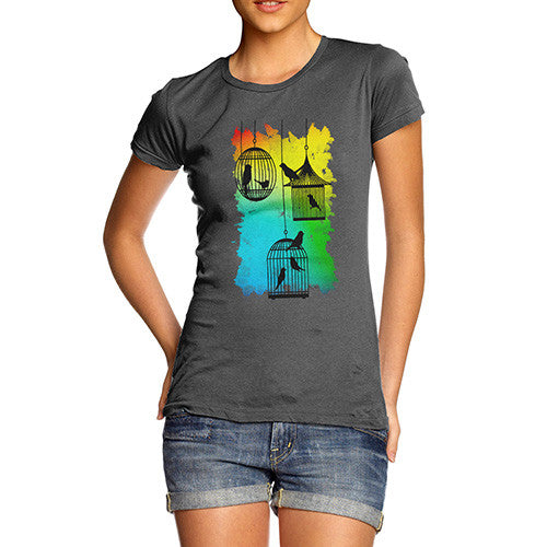 Women's Rainbow Bird Cages T-Shirt