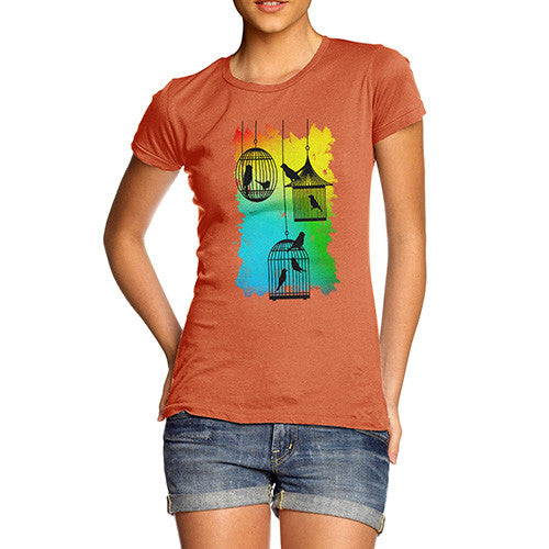 Women's Rainbow Bird Cages T-Shirt