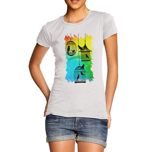 Women's Rainbow Bird Cages T-Shirt