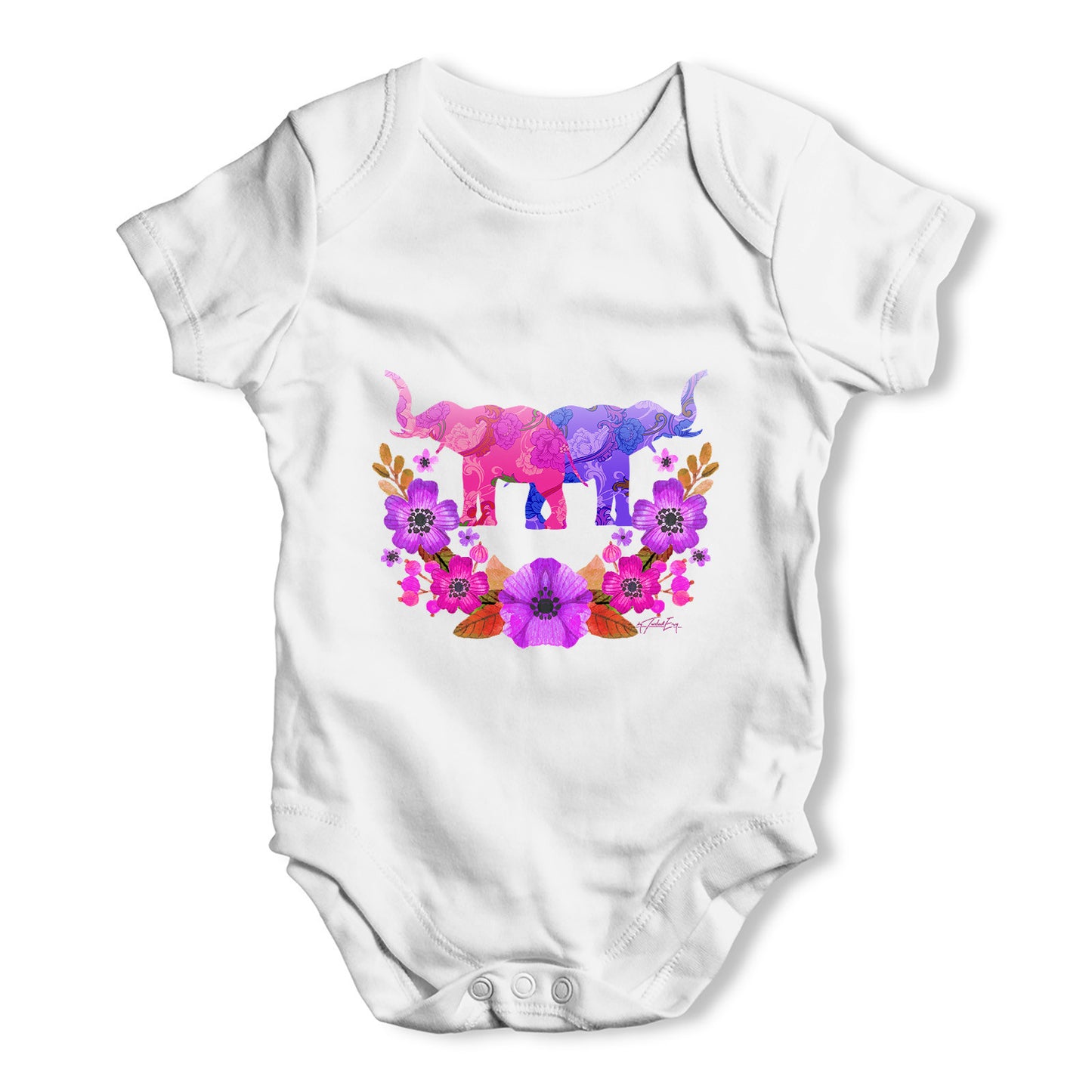 Elephant Flower Power Baby Grow Bodysuit