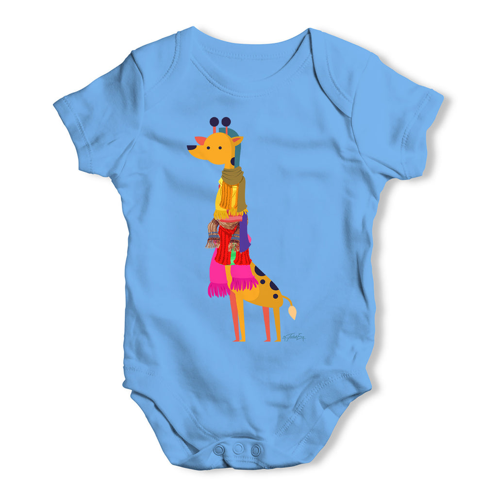 Giraffe Wearing Scarves Baby Grow Bodysuit