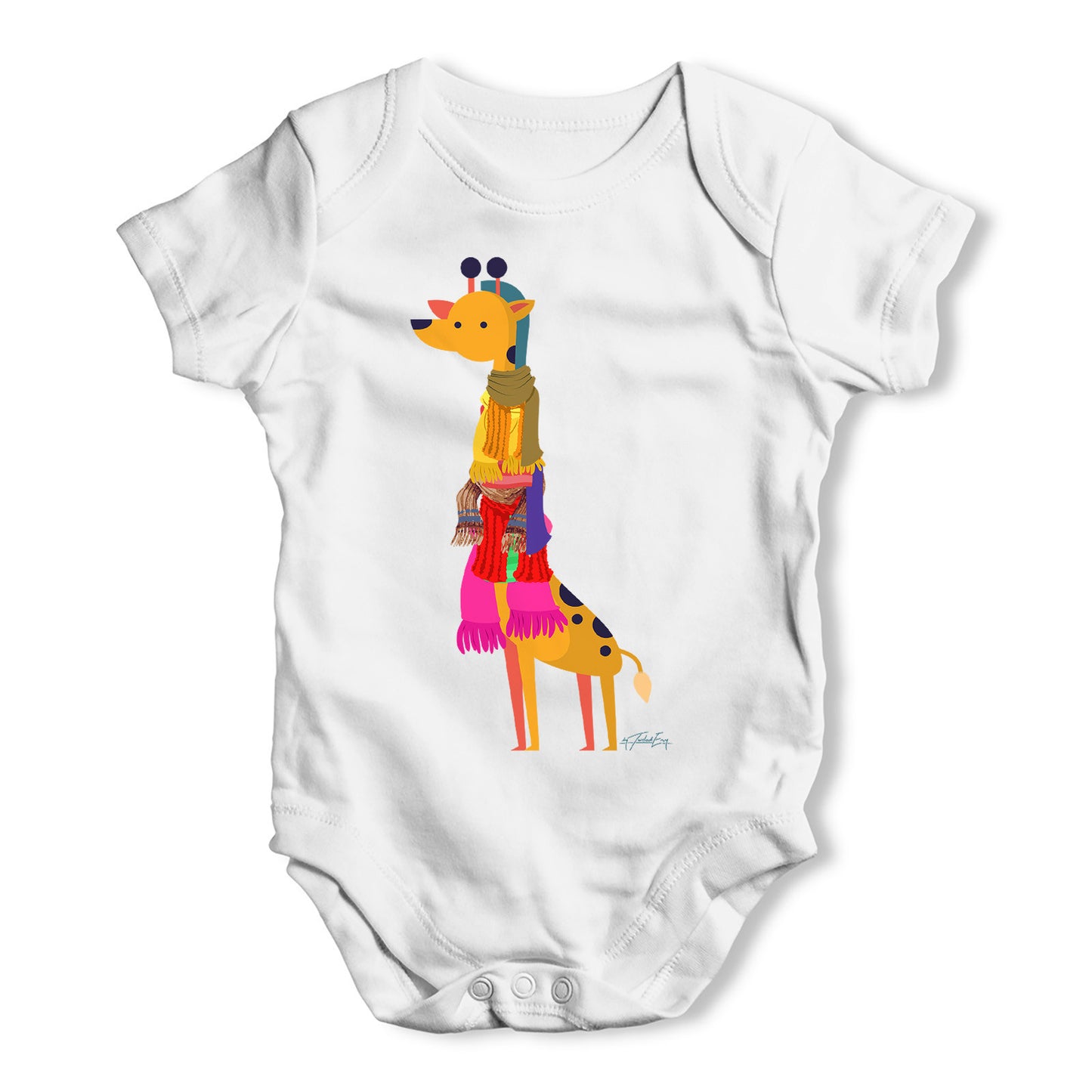 Giraffe Wearing Scarves Baby Grow Bodysuit