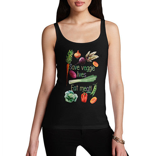 Women's Funny Quote Save Veggie Lives Eat Meat Tank Top