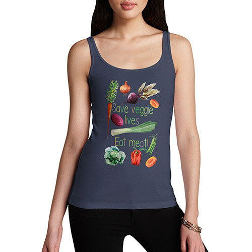 Women's Funny Quote Save Veggie Lives Eat Meat Tank Top