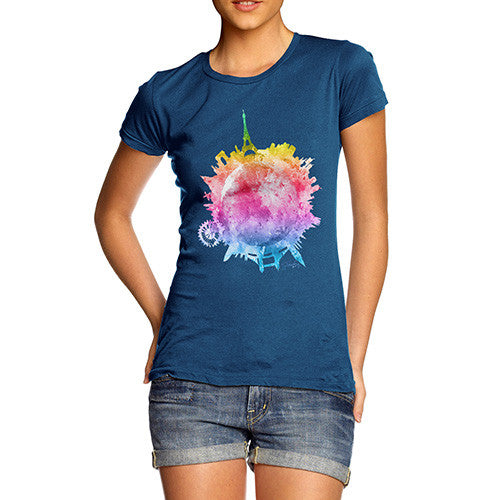 Women's Rainbow Watercoloured World T-Shirt