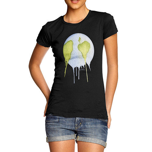 Women's Dripping Watercolour Planet Earth T-Shirt