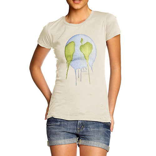 Women's Dripping Watercolour Planet Earth T-Shirt