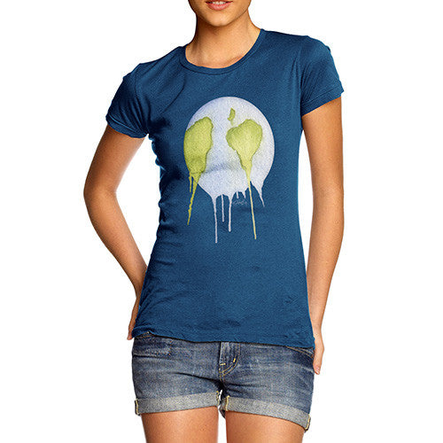 Women's Dripping Watercolour Planet Earth T-Shirt