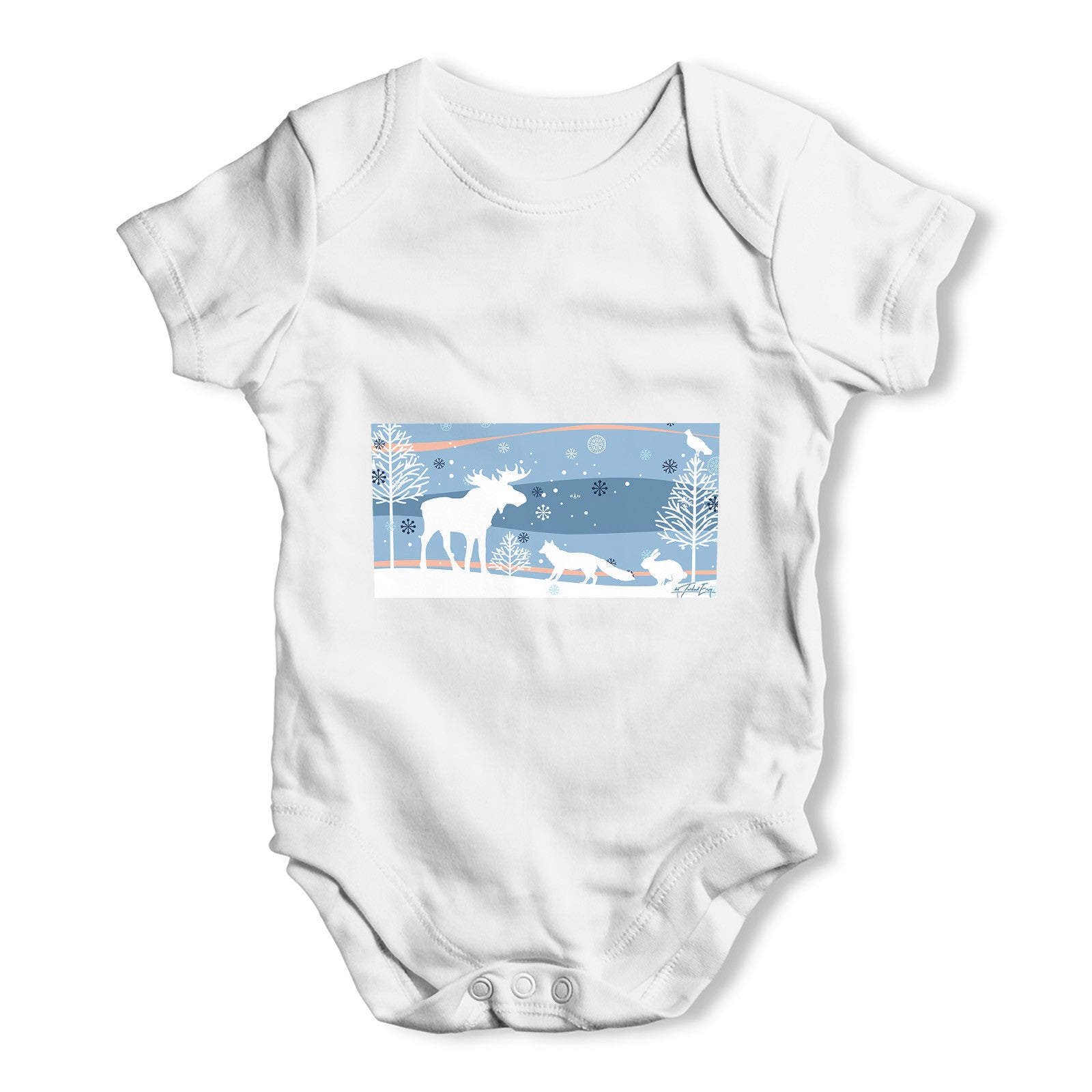 Wildlife in Winter Woods Baby Grow Bodysuit