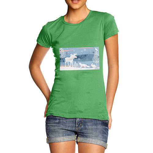 Women's Wildlife in Winter Woods T-Shirt