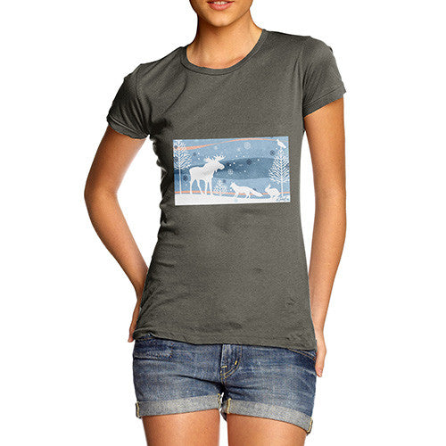 Women's Wildlife in Winter Woods T-Shirt