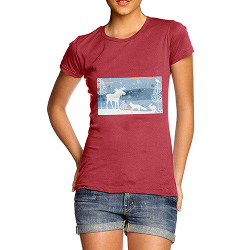 Women's Wildlife in Winter Woods T-Shirt