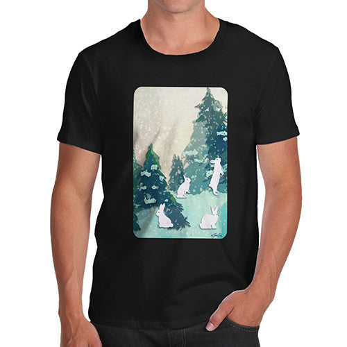 Men's Rabbits in Snow Covered Woods T-Shirt