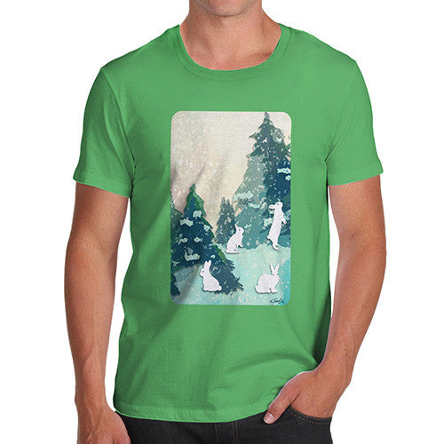 Men's Rabbits in Snow Covered Woods T-Shirt