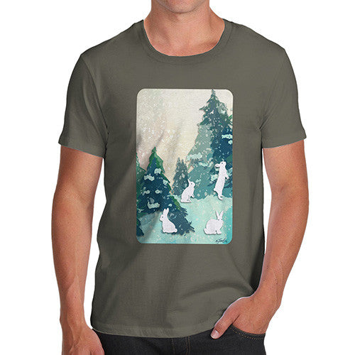 Men's Rabbits in Snow Covered Woods T-Shirt