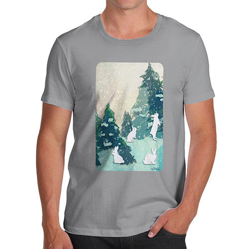 Men's Rabbits in Snow Covered Woods T-Shirt