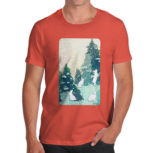 Men's Rabbits in Snow Covered Woods T-Shirt