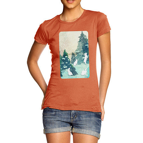 Women's Rabbits in Snow Covered Woods T-Shirt