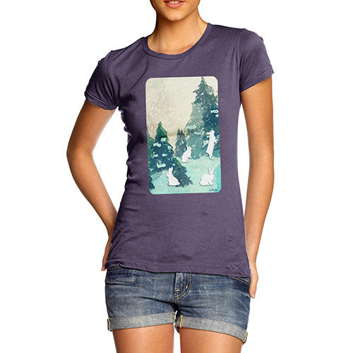 Women's Rabbits in Snow Covered Woods T-Shirt