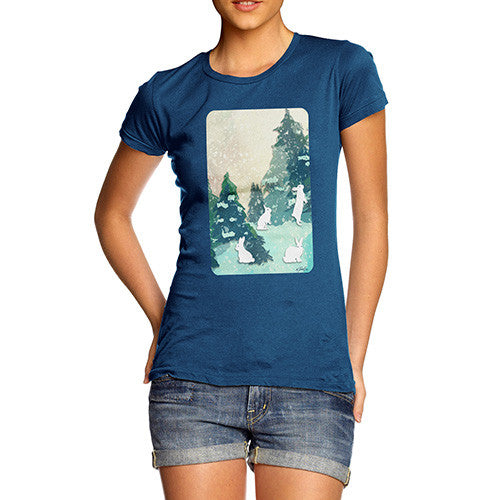 Women's Rabbits in Snow Covered Woods T-Shirt