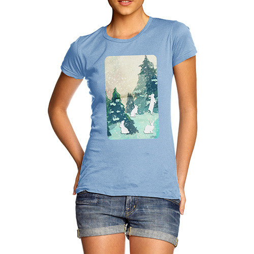 Women's Rabbits in Snow Covered Woods T-Shirt