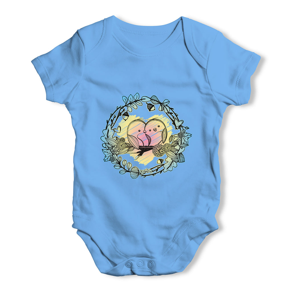 Love Birds Perched On A Branch Baby Grow Bodysuit
