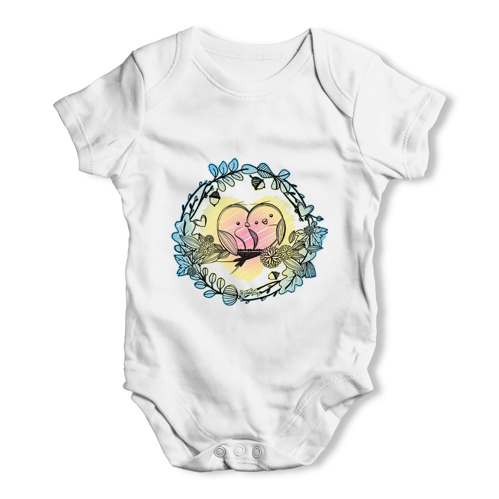 Love Birds Perched On A Branch Baby Grow Bodysuit