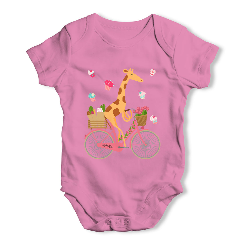 Happy Giraffe Riding A Bicycle Baby Grow Bodysuit