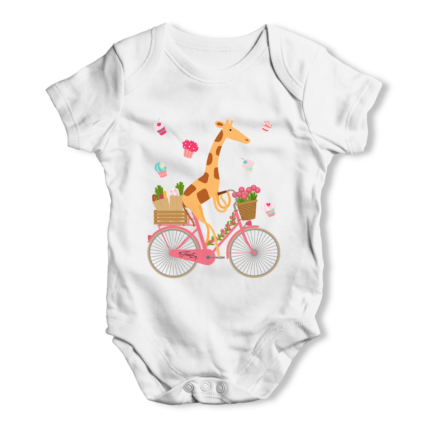 Happy Giraffe Riding A Bicycle Baby Grow Bodysuit