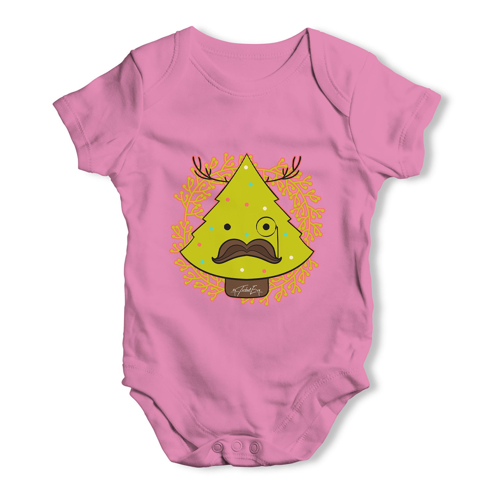 Christmas Tree Moustache Baby Grow Bodysuit